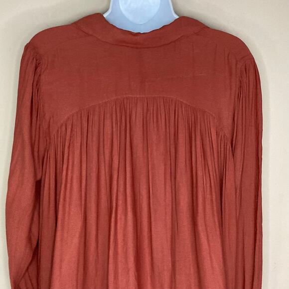 Free People Button Down Front Top Collar Flared Sleeves Rust Burnt Orange Size M - Picture 7 of 16
